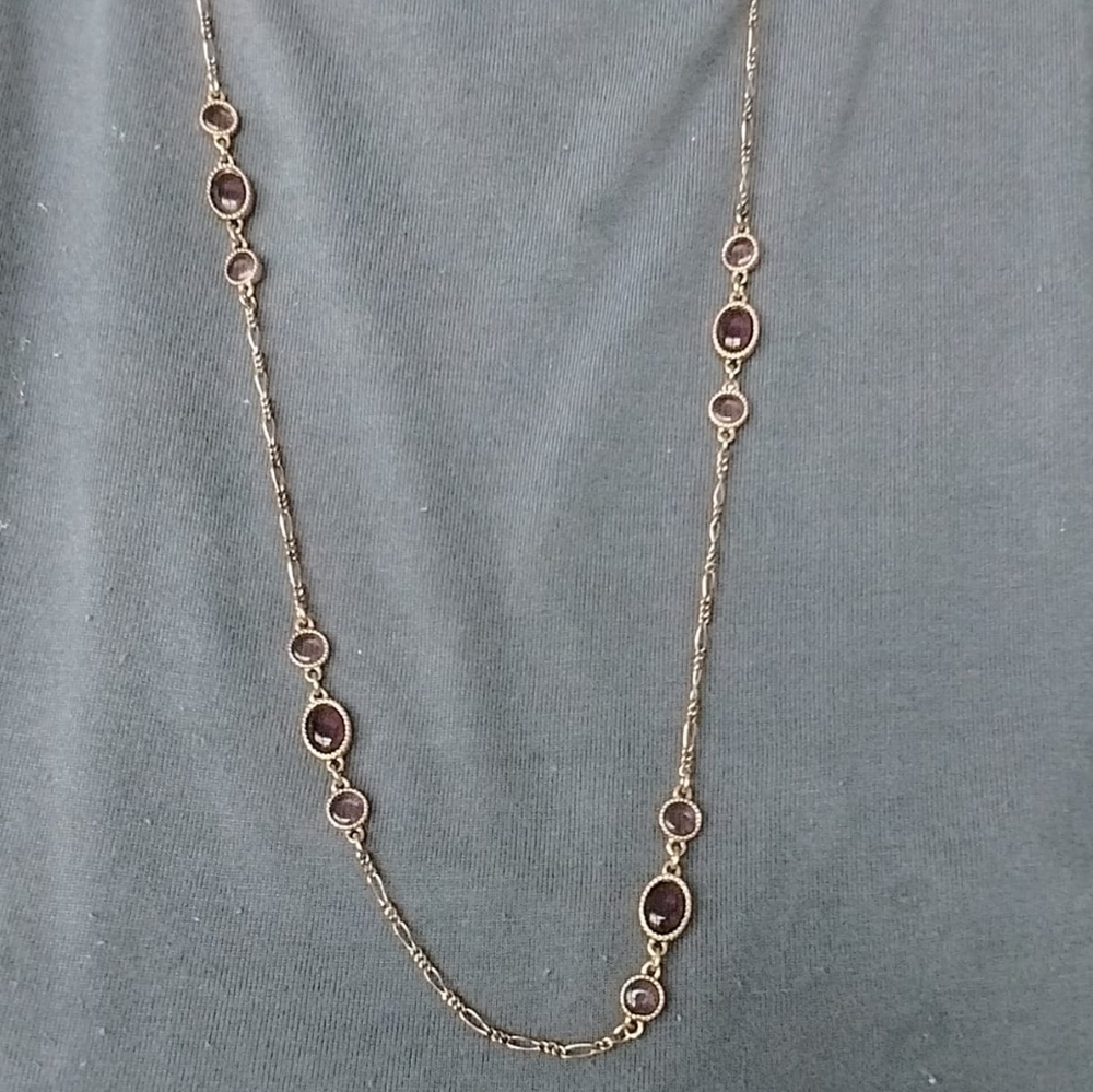 Danielle Goldtone Long Chain Purple Stone Station Necklace Vintage
